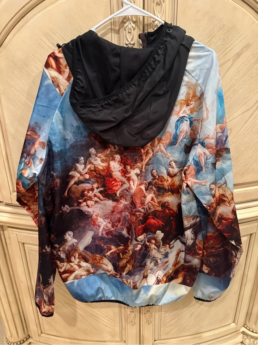 Reason Men's Multi-Color Classical Art Print Hooded windbreaker jacket, size L